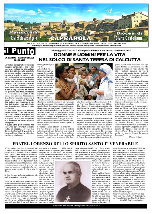 Notiziario parrocchiale FEBBRAIO 2017 Notiziario parrocchiale FEBBRAIO 2017