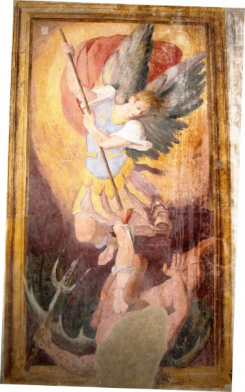 Affresco raffigurante San Michele Arcangelo chiesa della Consolazione a Caprarola Affresco raffigurante San Michele Arcangelo chiesa della Consolazione a Caprarola