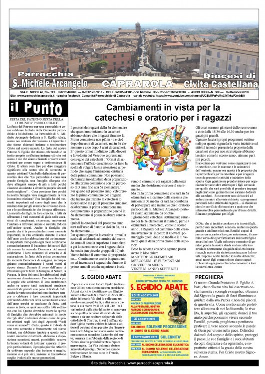 NOTIZIARIO PARROCCHIALE DEL MESE DI SETTEMBRE 2019 NOTIZIARIO PARROCCHIALE DEL MESE DI SETTEMBRE 2019